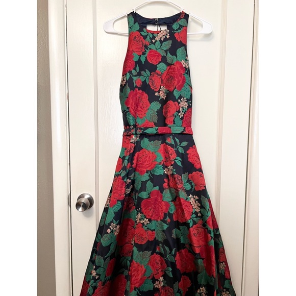 Ieena For Mac Duggal Floral High Neck A-Line Gown - Picture 2 of 7